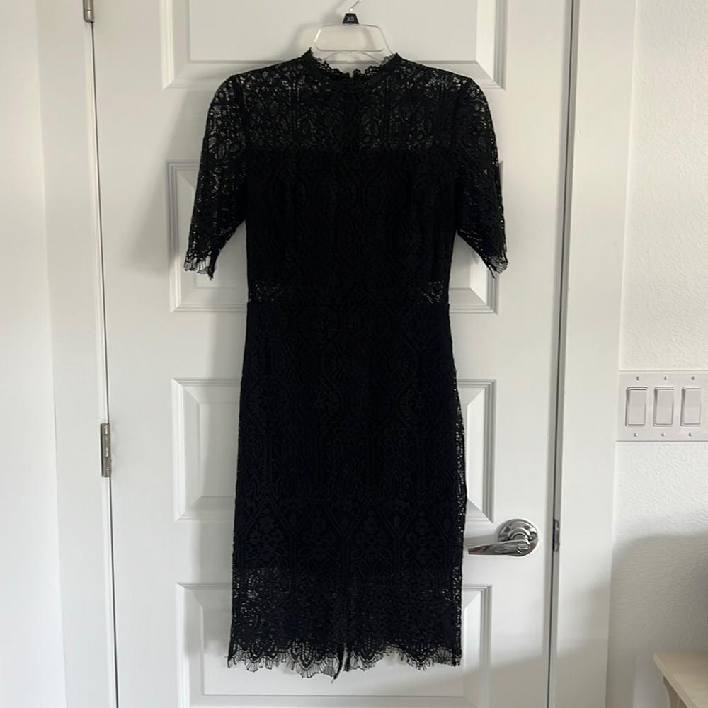 Women's Elegant High Neck Short Sleeves Lace Cocktail Party Dress